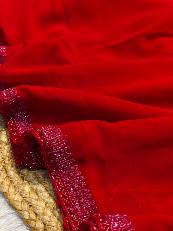 Red Georgette Saree with Elegant Draping