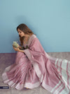 Baby Pink Soft Linen Silk With Chikankari Weaved Border Saree R1