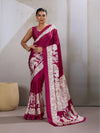 Anemones Maroon Ajrakh Printed Satin Crepe Silk Saree