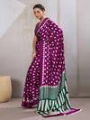 Amethyst Wine Ajrakh Printed Satin Crepe Silk Saree