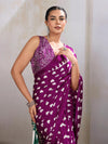 Amethyst Wine Ajrakh Printed Satin Crepe Silk Saree