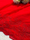 Royal Red Embroidered Georgette Saree with Designer Blouse Piece