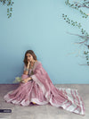 Baby Pink Soft Linen Silk With Chikankari Weaved Border Saree R1
