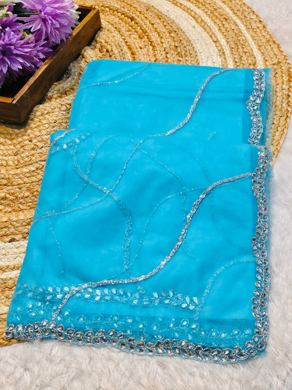 Premium Party Wear Net Saree with Heavy Work