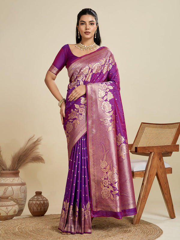 Amethyst Wine Zari Woven Soft Kanjivaram Designer Silk Saree