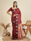 Ailurophile Maroon Paithani Silk Saree With Ethnic Blouse Piece