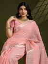 Apricot Peach Linen Tissue Silk Saree
