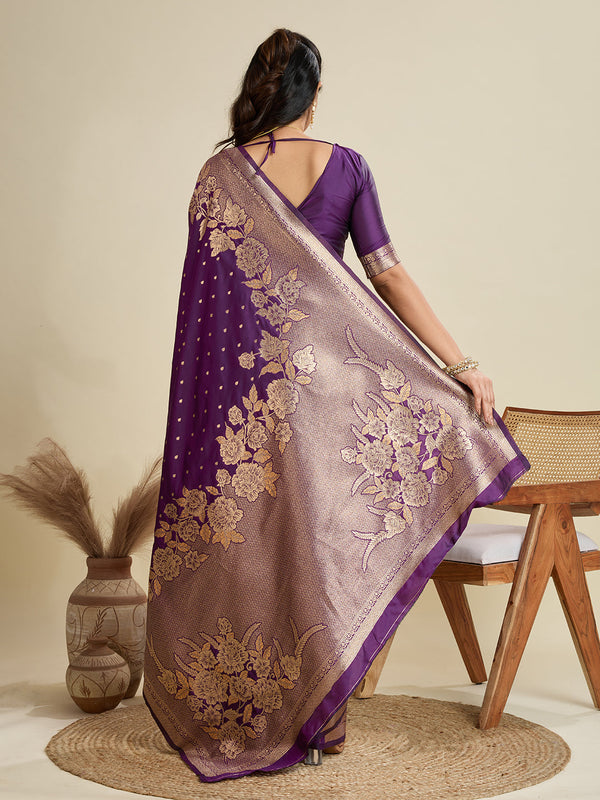 Amethyst Wine Zari Woven Soft Kanjivaram Designer Silk Saree