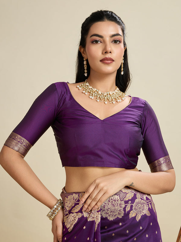 Amethyst Wine Zari Woven Soft Kanjivaram Designer Silk Saree