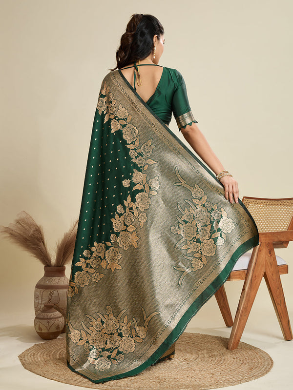 Basil Green Zari Woven Soft Kanjivaram Designer Silk Saree