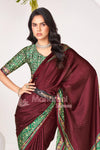 Wine Ajrakh Printed Modal Silk Saree With Ajrakh Blouse