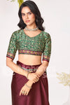 Wine Ajrakh Printed Modal Silk Saree With Ajrakh Blouse