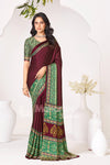 Wine Ajrakh Printed Modal Silk Saree With Ajrakh Blouse