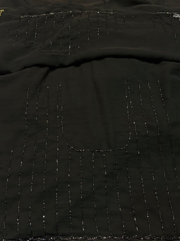 Elegant Black Georgette Saree with Subtle Sequin Detailing