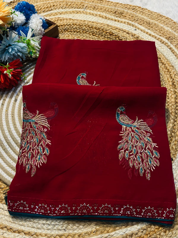Festive Special Georgette Saree with Designer Blouse – Wedding & Party Wear