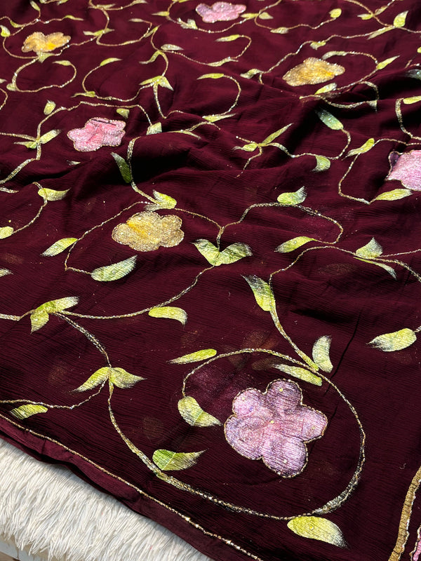 Semi Chiffon Brush Paint Saree with Unstitched Blouse Piece
