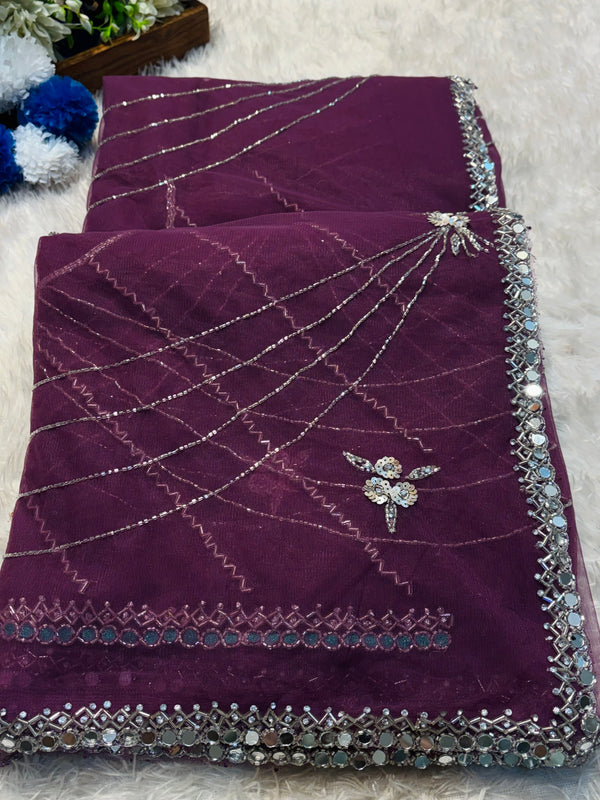 Exclusive Net Saree with Intricate Handwork Design