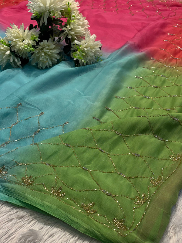 Elegant Designer Chiffon Saree with Stylish Blouse Piece