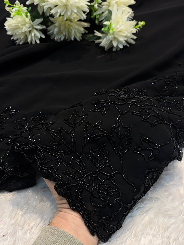 Elegant Black Embroidered Saree with Designer Border