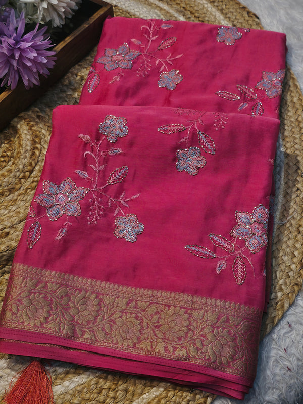 Elegant Chinon Saree with Soft Flow & Rich Finish
