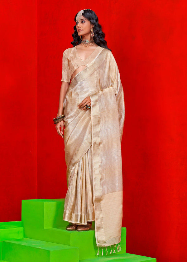 Beautiful Beige Woven Banarasi Tissue Silk Saree