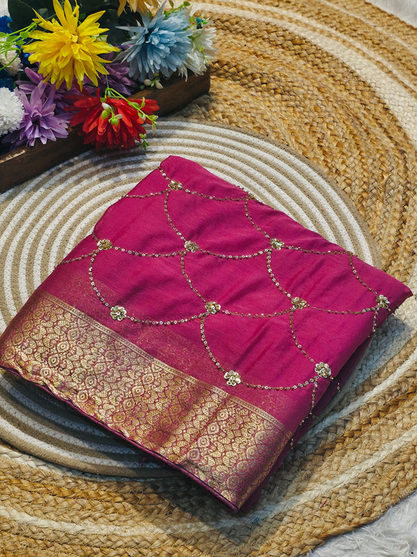 Elegant Chinon Saree with Soft Flowing Drape & Premium Finish