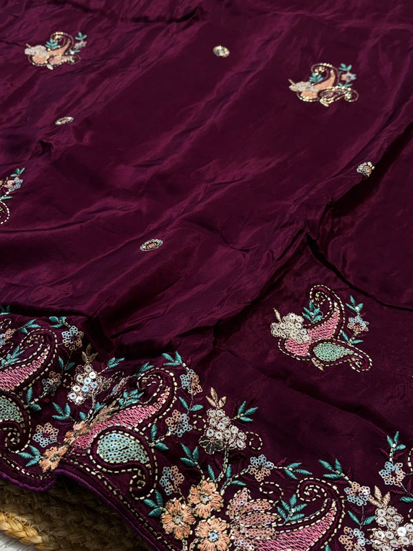 Premium H.O. Silk Saree with Elegant Handwork