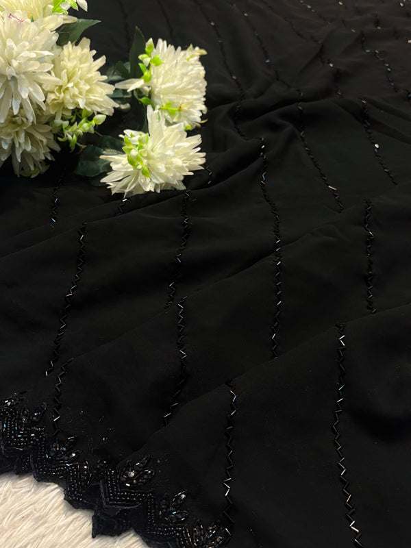 Elegant Black Georgette Saree with Stylish Blouse – Party Wear Designer Saree