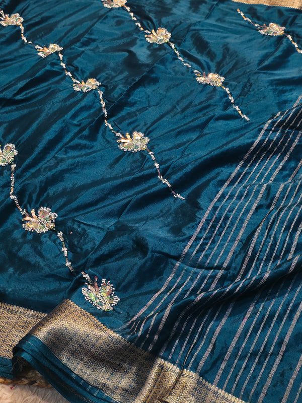 Premium Chinon Silk Saree with Elegant Design & Matching Blouse Piece