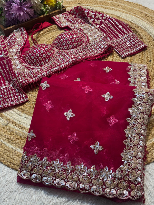 Elegant Net Saree with Ready-Made Blouse