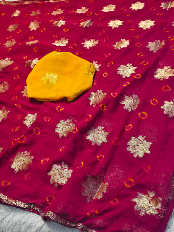 Bandhej Boota Chiffon Saree