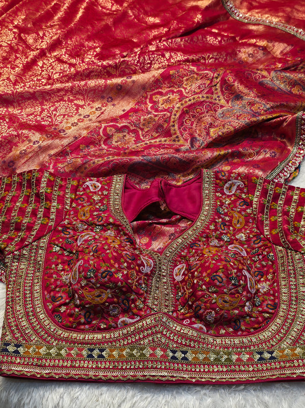 Premium Dola Silk Saree with Ready-Made Blouse & Unstitched Blouse Piece – Wedding & Festive Wear
