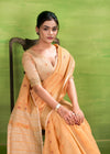 Beer Orange Woven Linen Cotton Soft Silk Saree