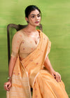 Beer Orange Woven Linen Cotton Soft Silk Saree