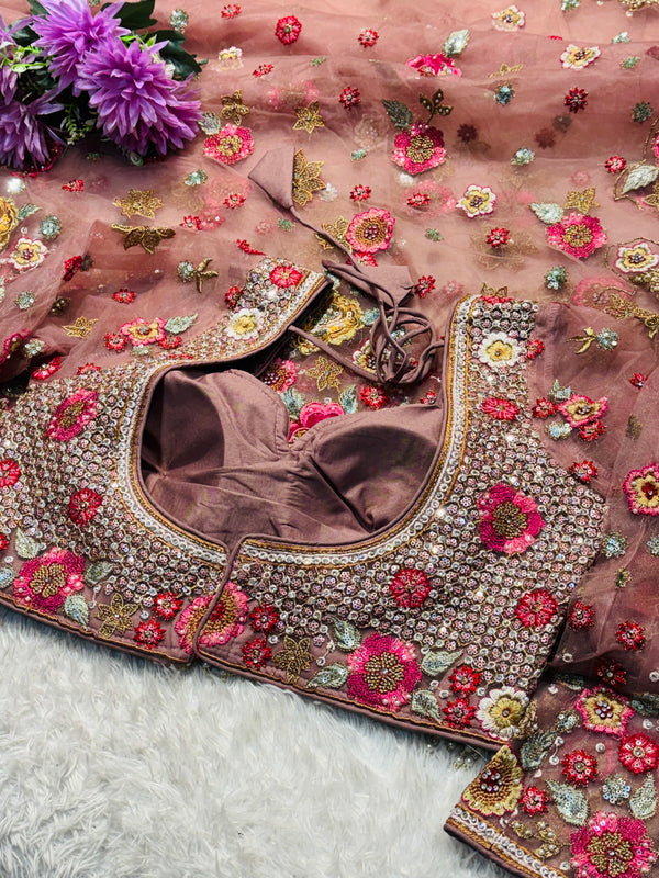 Elegant Designer Net Saree with Ready-Made Blouse – Party Wear Glam Look