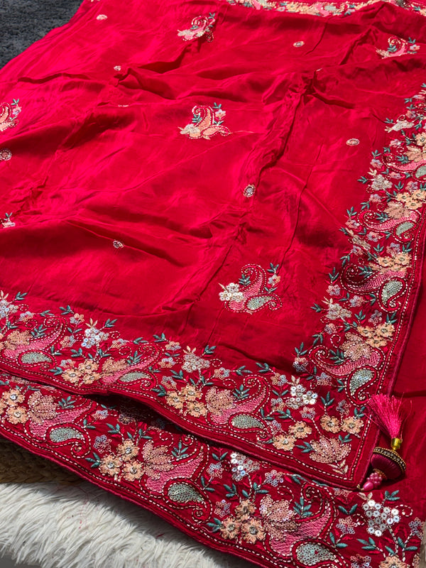 Premium H.O. Silk Saree with Elegant Handwork