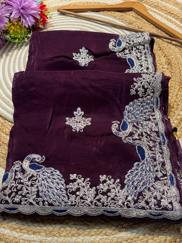 Elegant H.O. Silk Saree with Delicate Thread Work