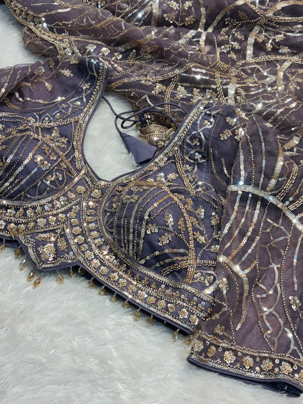 Elegant Net Saree with Ready-Made Blouse – Designer Party Wear Net Saree for Women