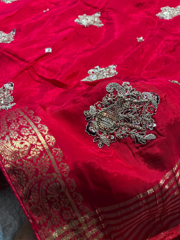 Premium H.O. Silk Saree with Elegant Handwork