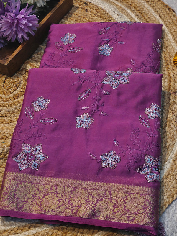 Elegant Chinon Saree with Soft Flow & Rich Finish