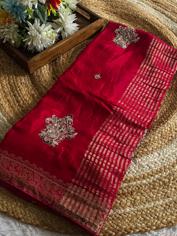 Premium H.O. Silk Saree with Elegant Handwork