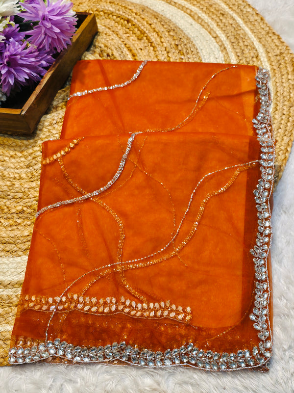 Premium Party Wear Net Saree with Heavy Work