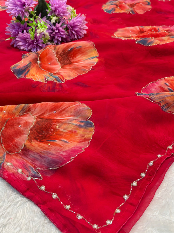 Floral Print Saree – Elegant Flower Design Party & Casual Wear Saree