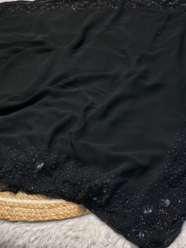 Elegant Black Saree with Designer Blouse – Party Wear & Wedding Collection