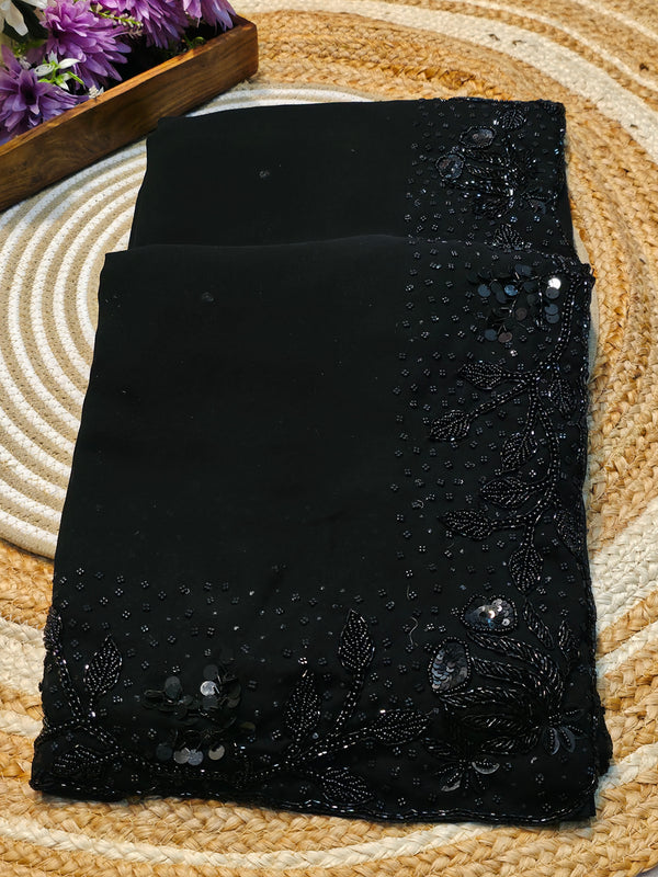 Elegant Black Saree with Designer Blouse – Party Wear & Wedding Collection