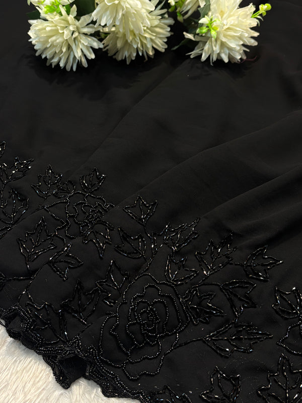 Elegant Black Embroidered Saree with Designer Border