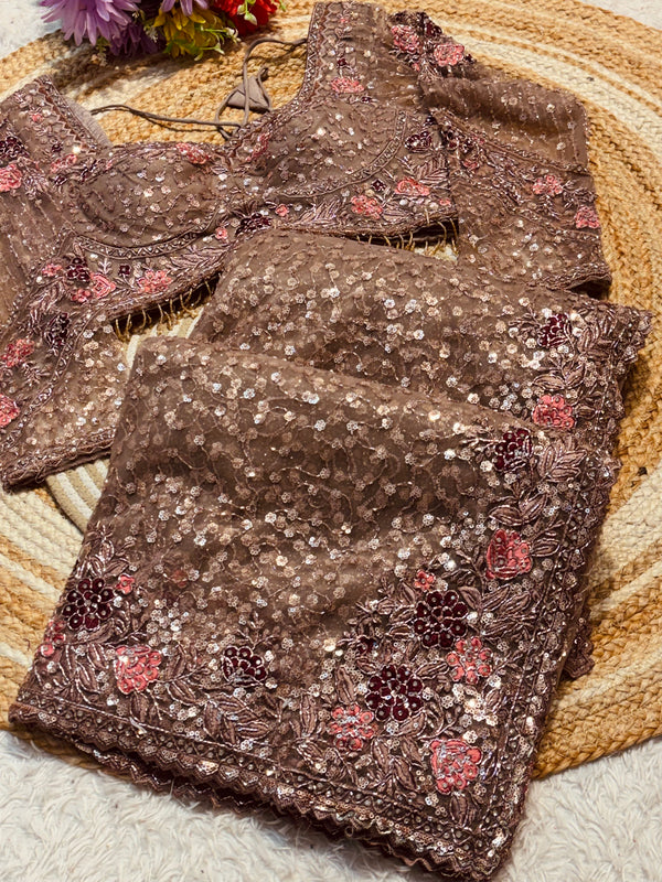 Elegant Net Saree with Readymade Blouse