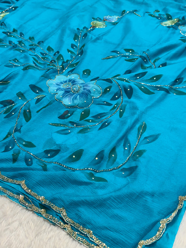 Brush Print Designer Saree with Elegant Artistic Pattern