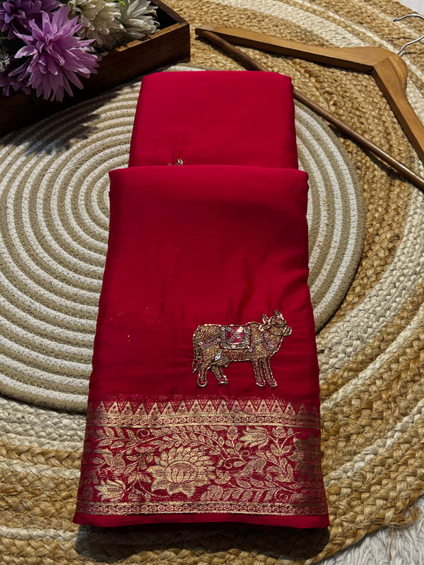 PremiumChinon Saree with Elegant Fall & Soft Finish