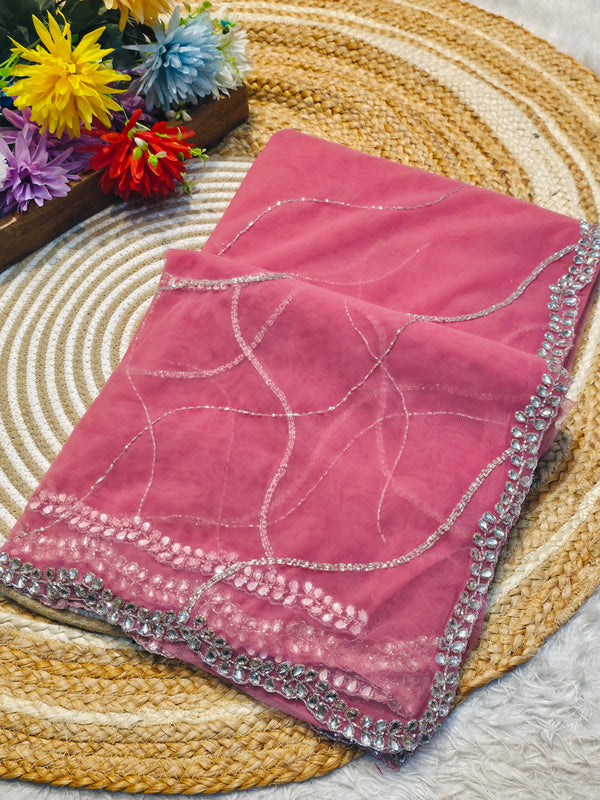 Premium Party Wear Net Saree with Heavy Work
